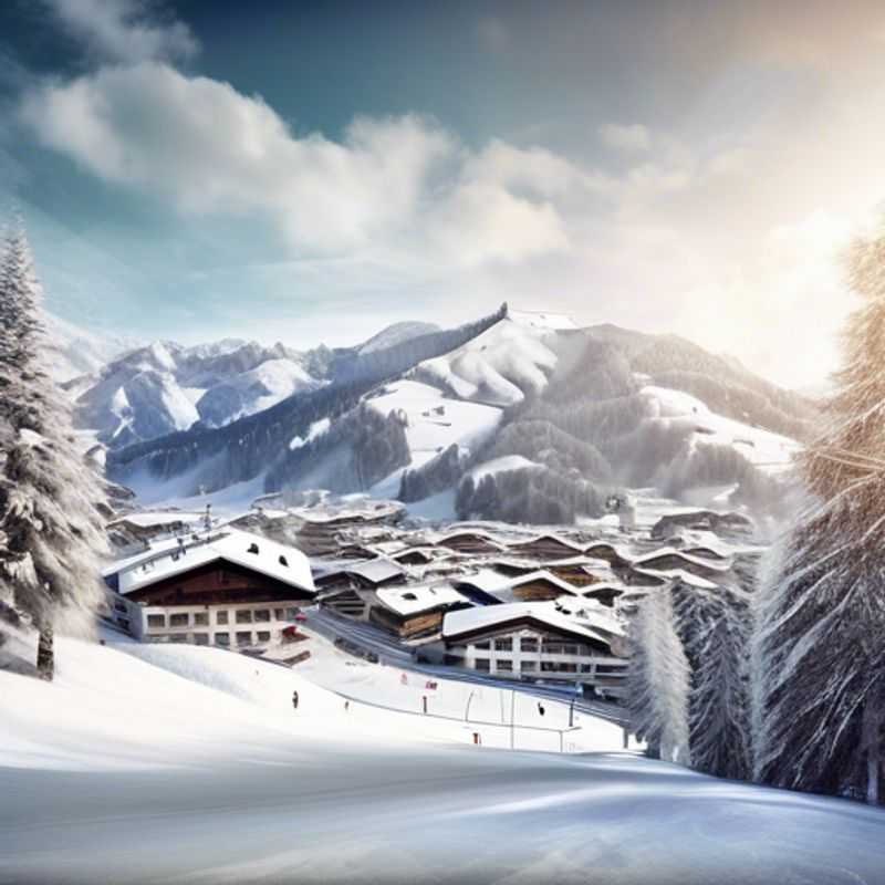 A couple reveling in the breathtaking alpine scenery of Kitzbühel, Austria, surrounded by pristine snow-covered slopes, as they embrace a week of luxurious skiing adventures during the peak ski season.