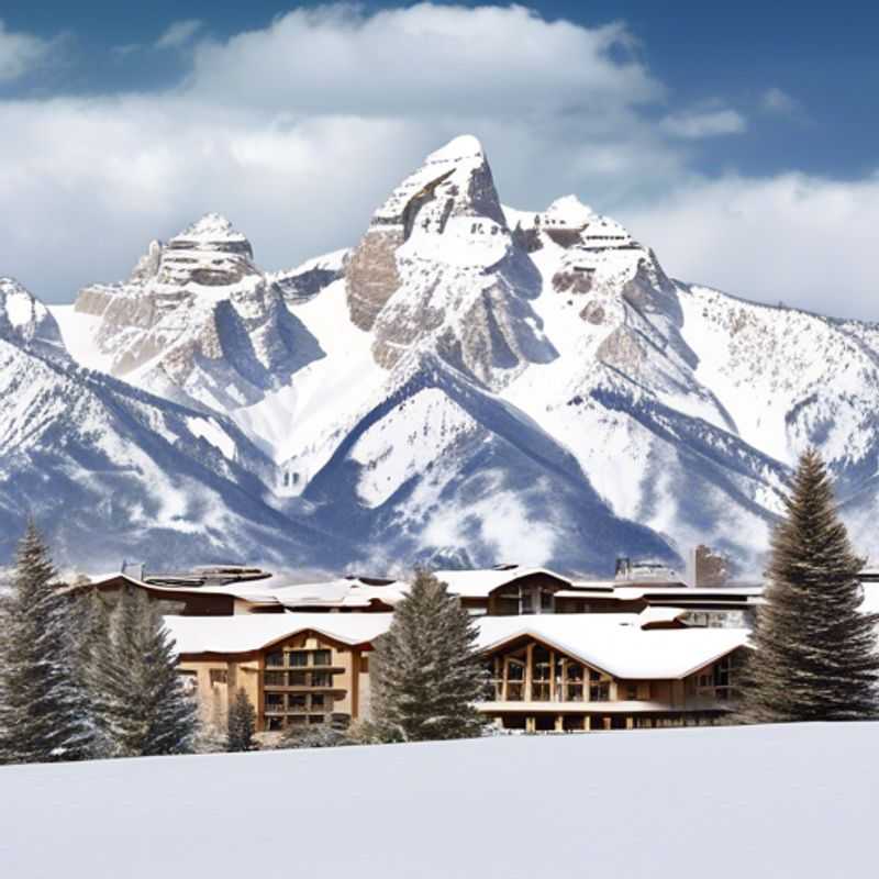A solo traveler capturing the thrill of skiing down the stunning slopes of Jackson Hole, USA, surrounded by majestic snow-capped mountains during a 5-day ski season adventure.