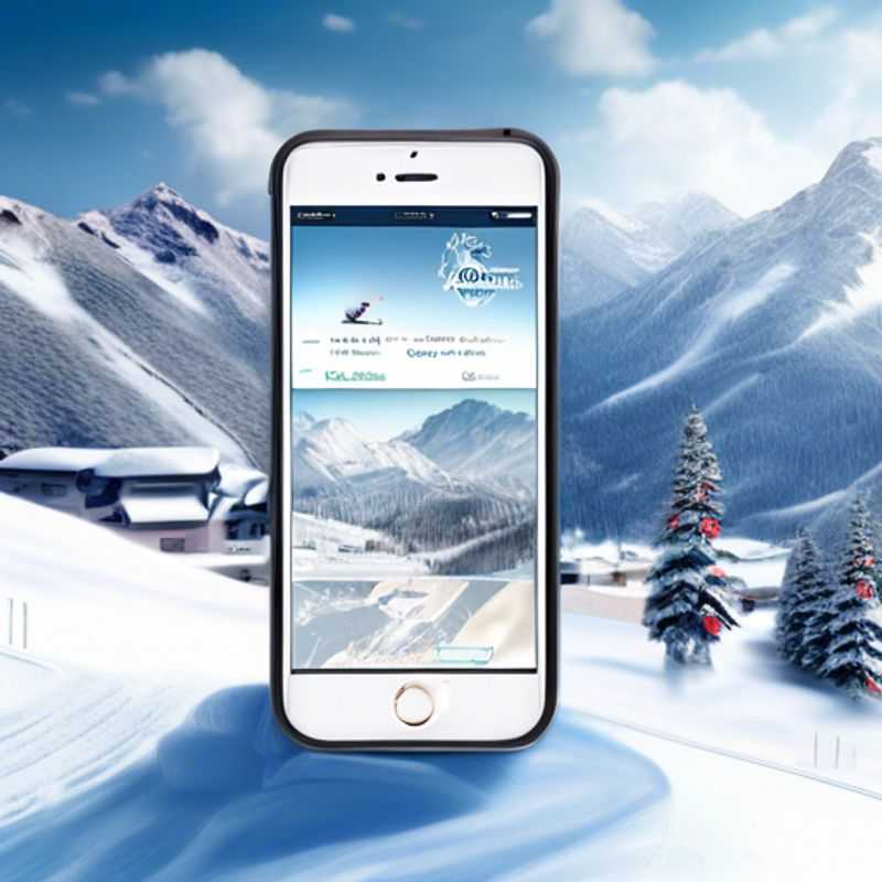 A sleek ski app interface on a smartphone screen, showcasing key features like trail maps, weather reports, and slope conditions.