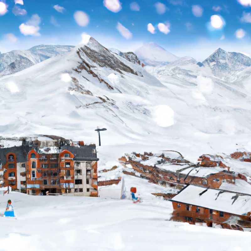 A lone figure glides effortlessly down the pristine slopes of Les Menuires, France, surrounded by breathtaking Alpine vistas. The skier's journey embodies the exhilaration and freedom of a solo skiing adventure during the height of the season.
