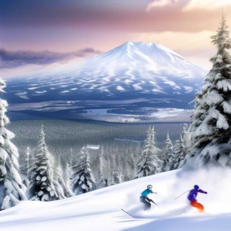 A solo traveler skiing down the pristine slopes of Mt. Bachelor, USA, surrounded by breathtaking winter scenery, during a 4-day ski vacation tailored for the business traveler.