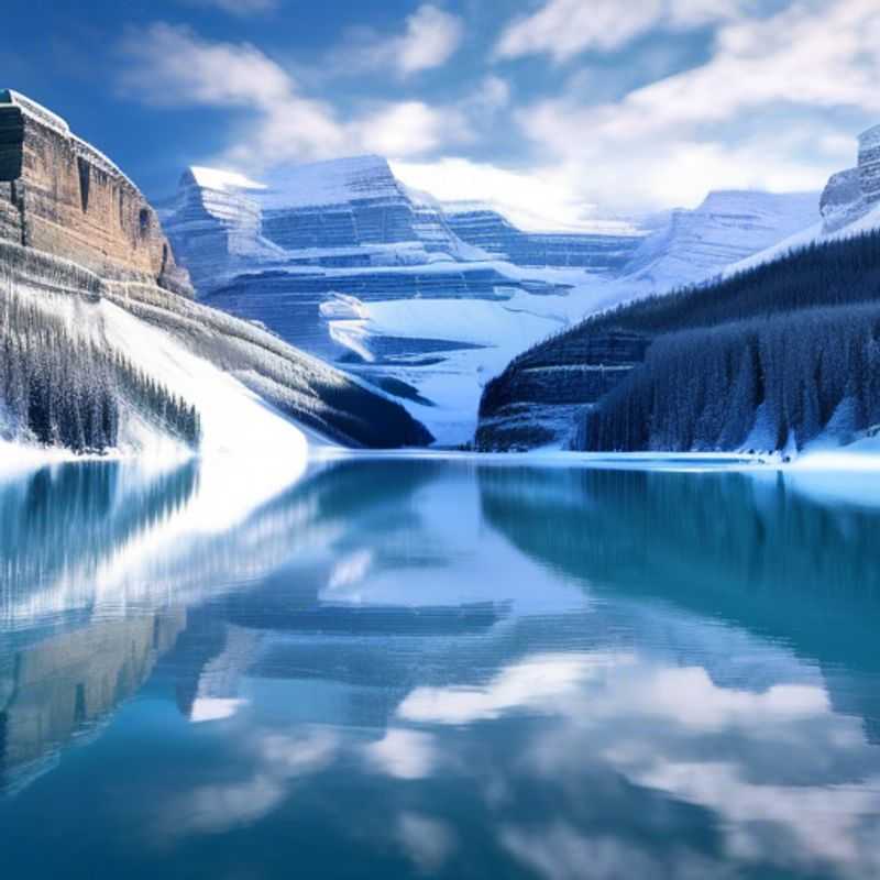 A luxury traveler savoring the breathtaking views of Banff-Lake Louise, Canada, surrounded by snow-capped mountains and pristine ski slopes during a 24-hour solo skiing vacation in ski season.