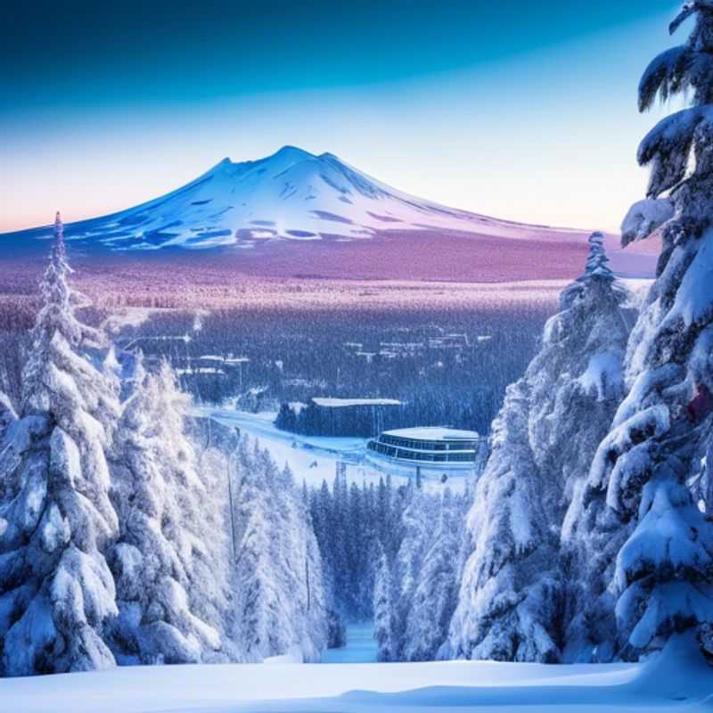 A solo traveler skiing down the pristine slopes of Mt. Bachelor, USA, surrounded by breathtaking winter scenery, during a 4-day ski vacation tailored for the business traveler.